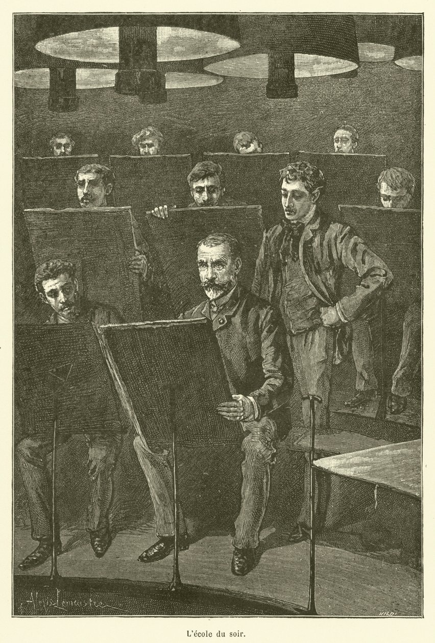Die Abendschule (Gravur) von French School