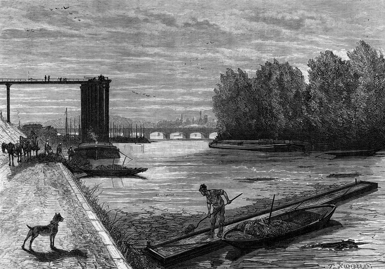 Das Abschöpfen der Seine. Gravur in „Le Journal de la jeunesse“ von French School