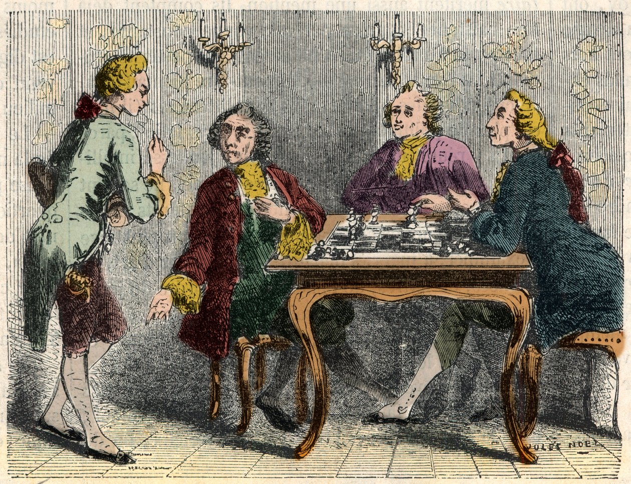 Die Schachspieler des Cafés Procope in Paris im 18. Jahrhundert - Gravur in „Tableau-de-Paris“ von Edmond Texier 1852 von French School