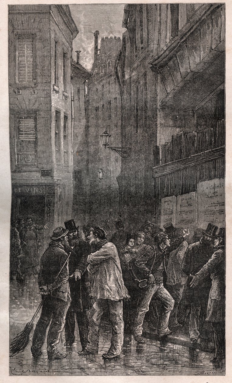 Die Plakate - die Pariser Bevölkerung wacht auf und findet an allen Wänden öffentliche Bekanntmachungen über den Staatsstreich vom 2. Dezember 1851 - in „Histoire d