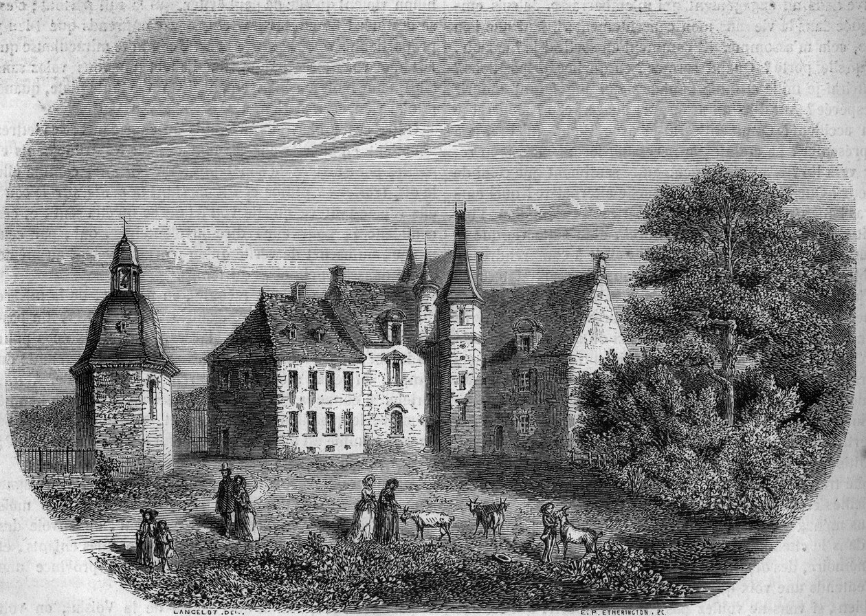 Les Rochers, Heimat von Madame de Sévigné (Marie de Rabutin-Chantal oder Rabutin Chantal, Marquise de Sévigné genannt) (1626-1696). Glas, Ille-et-Vilaine (35). Gravur von Lancelot in „Le Magasin picturesque“ von French School