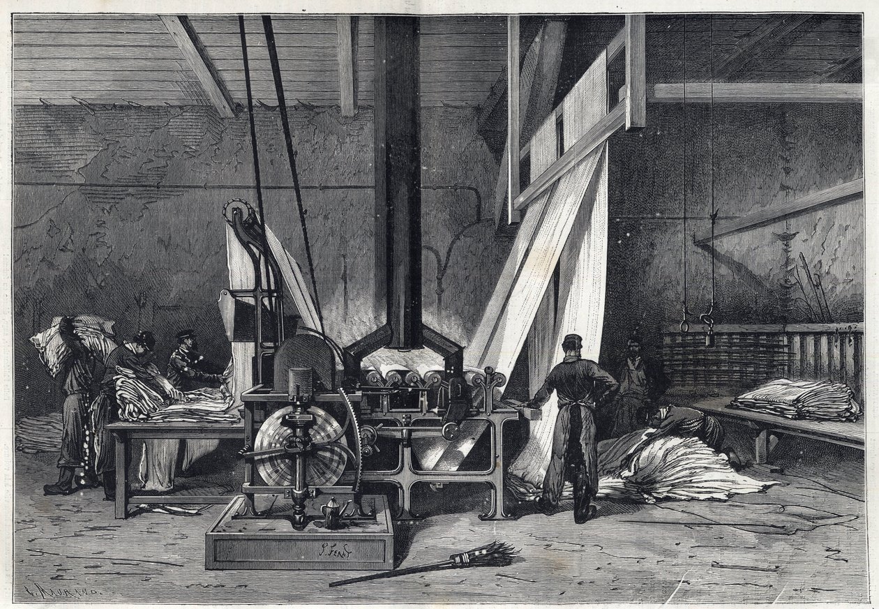 Die großen Fabriken - Färben von Erie Boutarel in Clichy la Garenne - Das Netz der Stoffe - Gravur von 1869 von French School