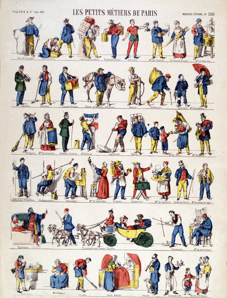 Les petits métiers de Paris, Bild von Epinal aus dem 19. Jahrhundert (Gravur) von French School