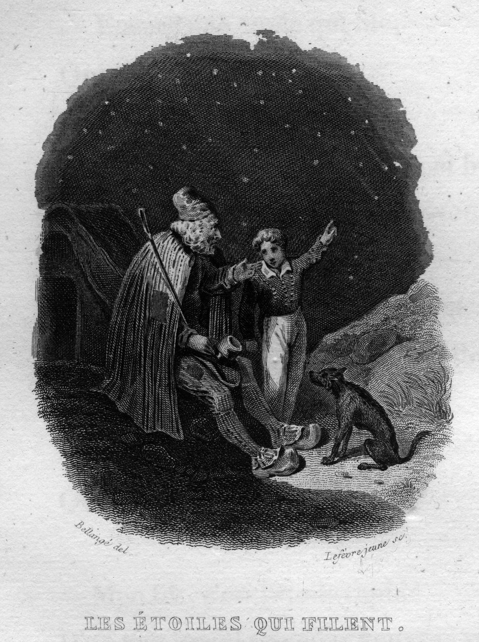 Les étoiles qui filent Chanson de Béranger in „Œuvres complètes“ (1834) von Pierre Jean de Béranger (1780-1857), französischer Dichter und Liedermacher. von French School