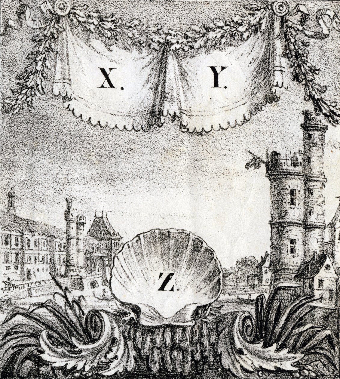 Buchstaben X, Y und Z: Paris im Jahr 1500 - „Alphabet Picturesque des Monumens de Paris“ ca. 1840 (Gravur) von French School