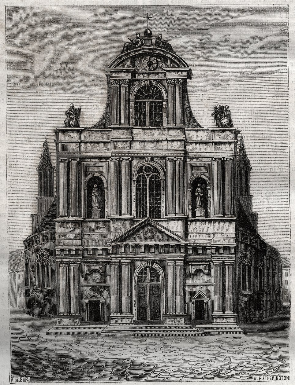 Die Kirche Saint Gervais Saint Protais (Saint-Gervais-Saint-Protais) (Fassade von Clement II Metezeau) Paris (4. Arr.) Gravur in „Histoire physique, civile et morale de Paris: depuis les premiers temps historiques à nos jours“ von Jacques Antoine Dulaure von French School