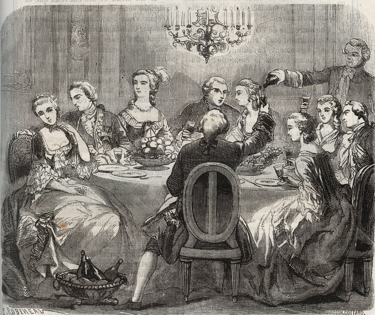 Libertinage: Christian VII. (1749-1808), König von Dänemark und Norwegen, während eines libertinen Festes, das von der Tänzerin Marie Madeleine Guimard (1743-1816) in ihrem Haus in Pantin organisiert wurde. Gravur von 1871 in „Histoire Des Cocuses Celebres von French School