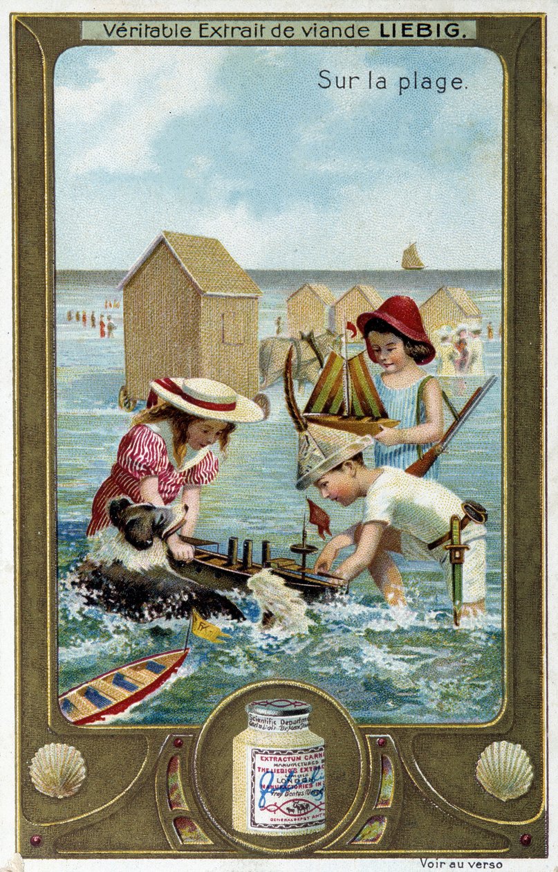 Liebig Chromolithografie Serie „Strandspiel“ von Kindern. 19. Jahrhundert von French School