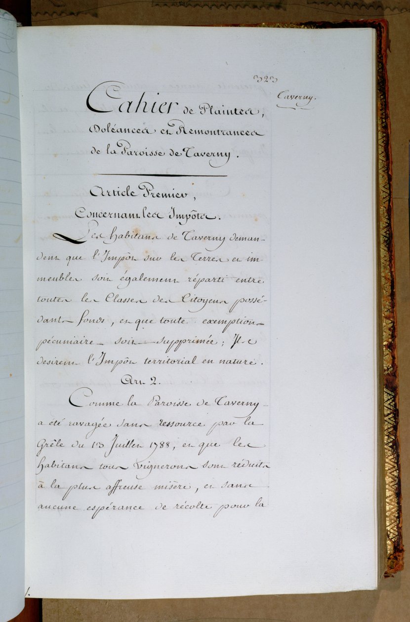 Liste der Beschwerden und Forderungen an König Ludwig XVI. (1754-93) von der Gemeinde Taverny, April 1789 von French School