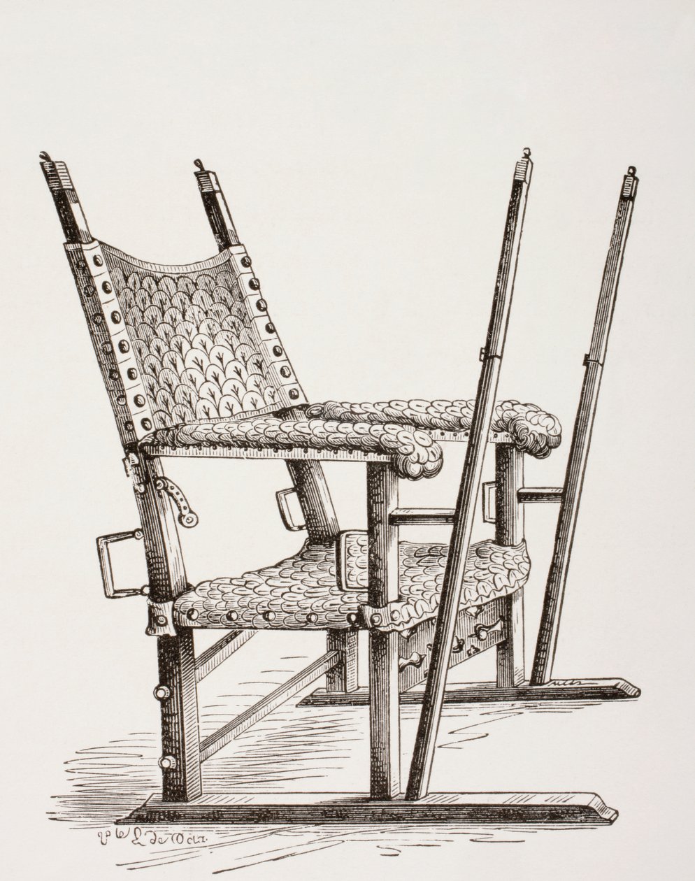 Sänftenstuhl, benutzt von Carlos I. von Spanien, aus Les Arts au Moyen Age, veröffentlicht 1873 von French School