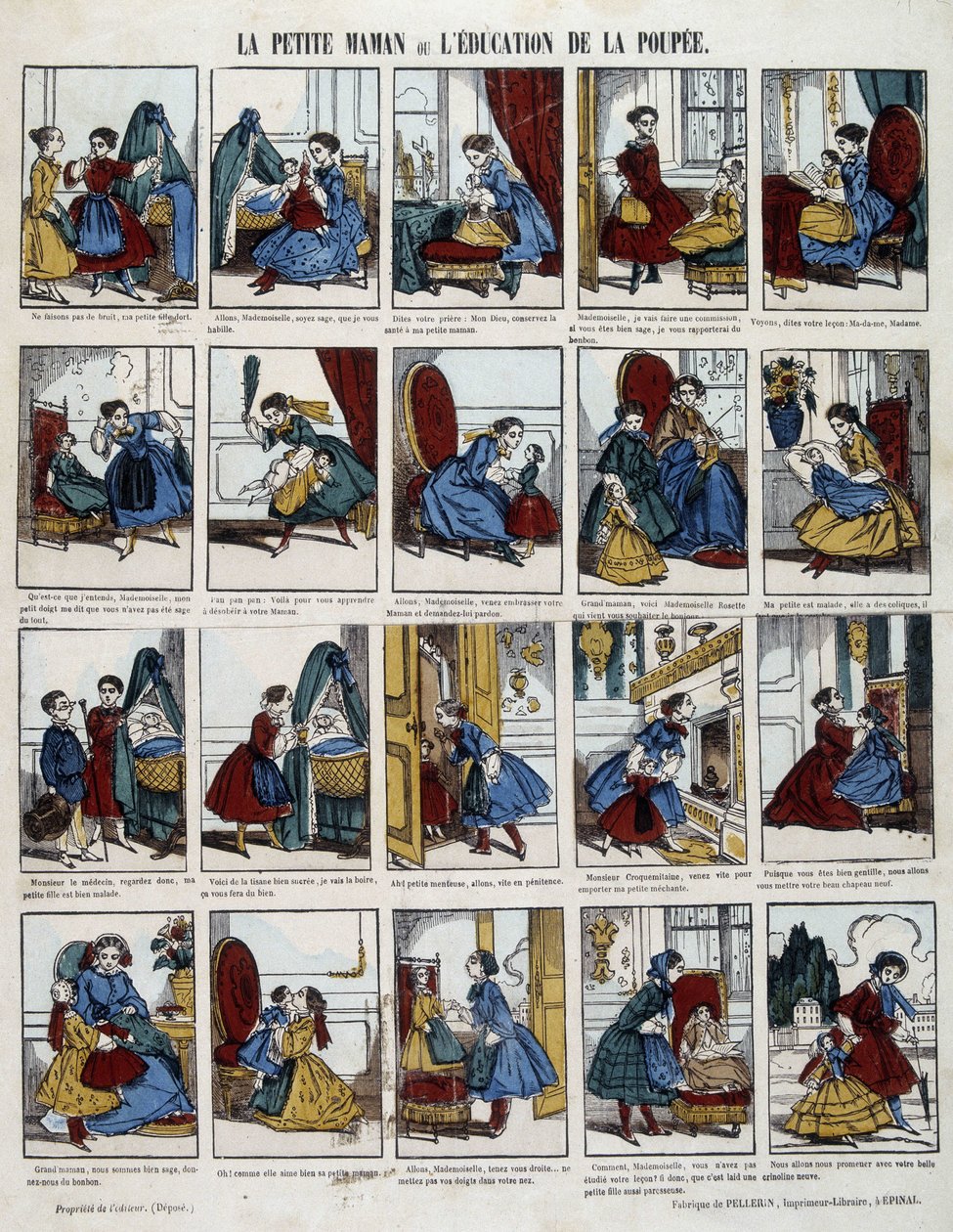 Kleine Mama „Die Erziehung der Puppe“. Bild von Epinal, sd. 19. Jahrhundert von French School