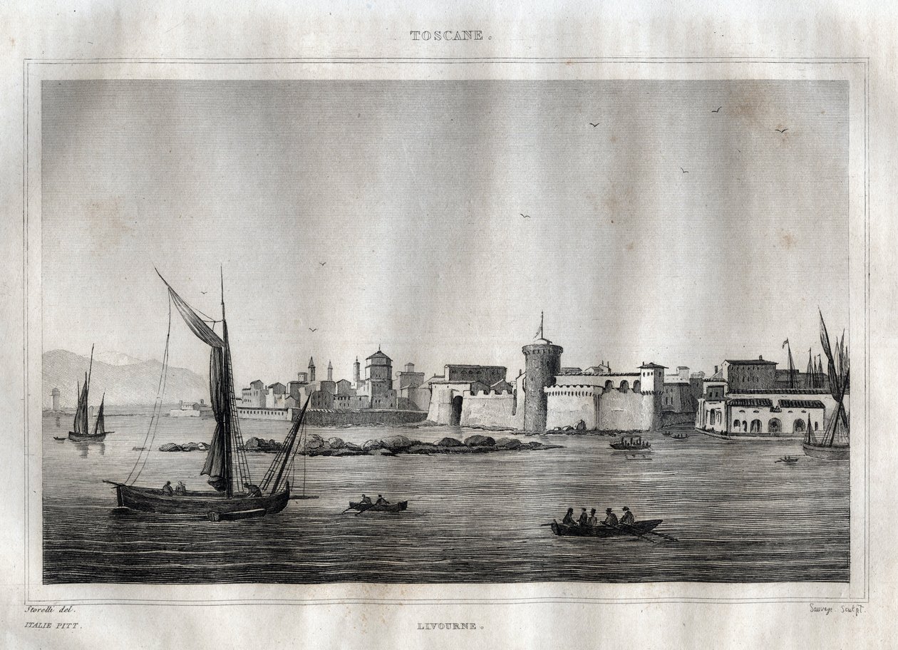 Livorno - Toskana - Gravur aus „Italien pittoresk“ von M. de Norvins, Ch. Nodier 1834-1836 von French School