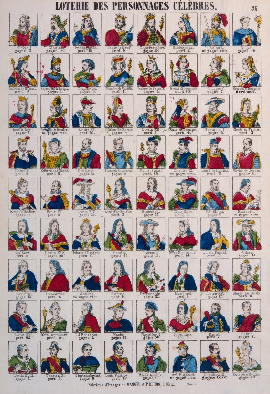 Lotterie berühmter Personen, veröffentlicht von Gangel & P. Didion, Metz, um 1870 von French School