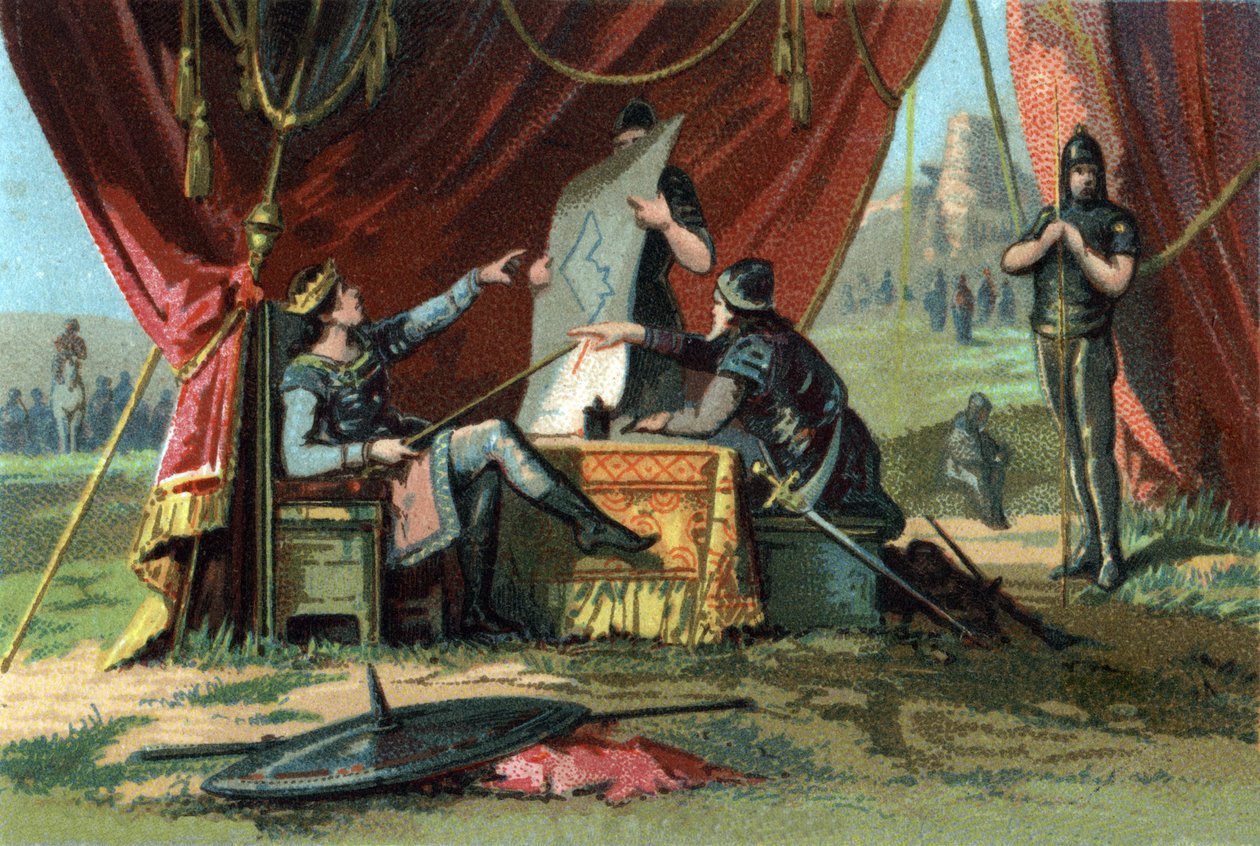 Ludwig III (siehe 863-882) und Karlmann II (867-884) belagerten Wien vergeblich. Chromolithographie um 1890 von French School