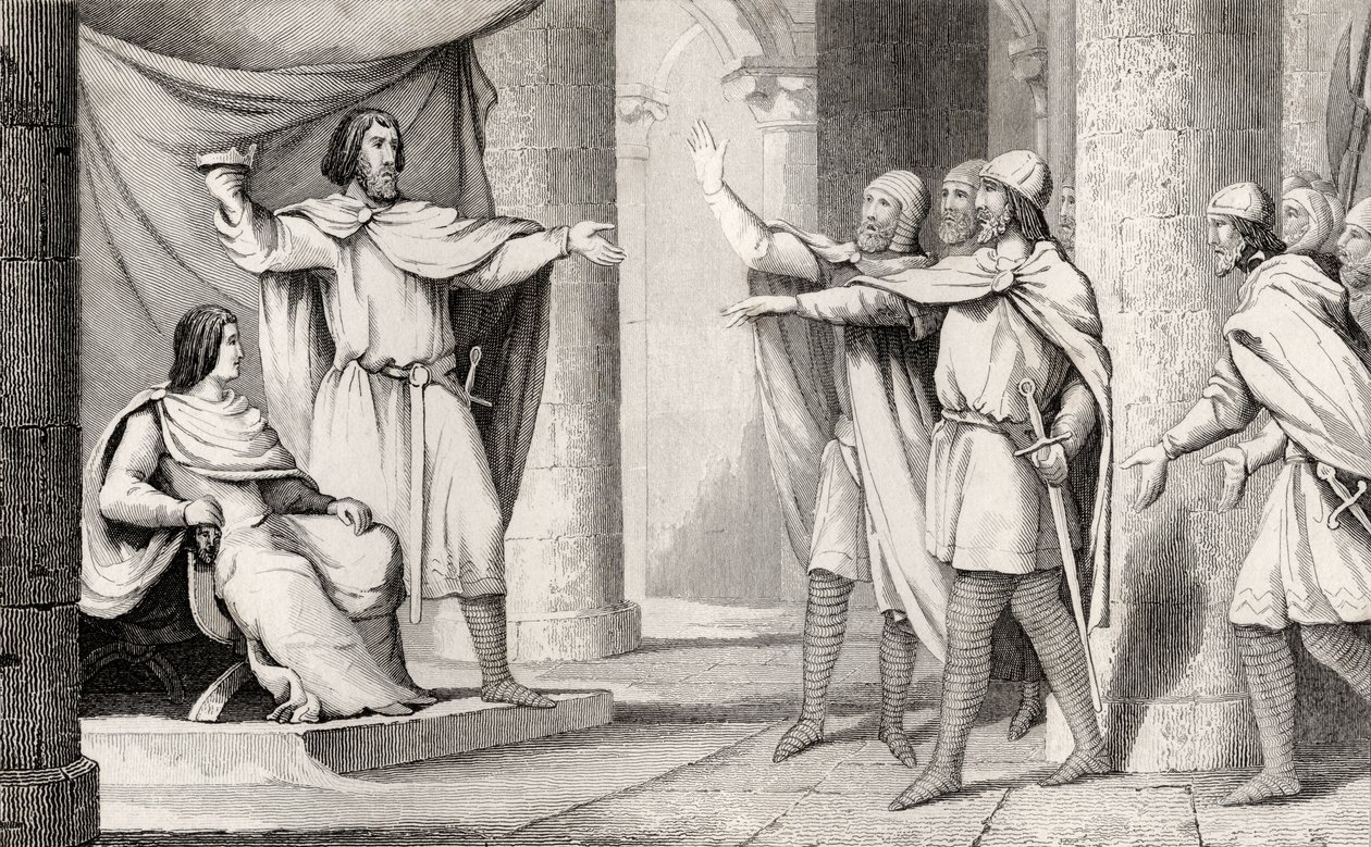 Ludwig V. (967-87) der Faulenzer zeigt seinen Anhängern seine Krone, aus 