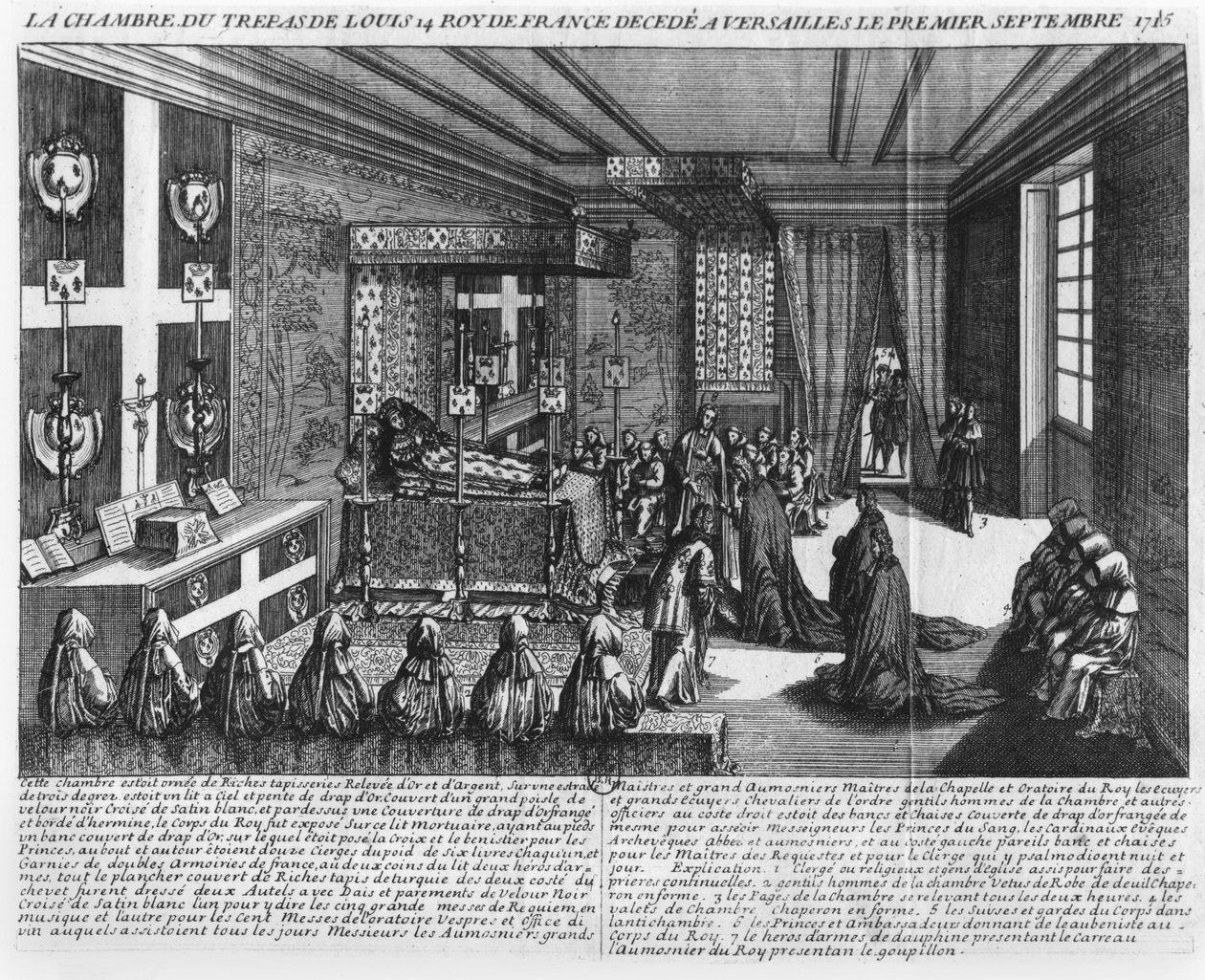 Ludwig XIV. auf seinem Sterbebett in Versailles, 1. September 1715 von French School