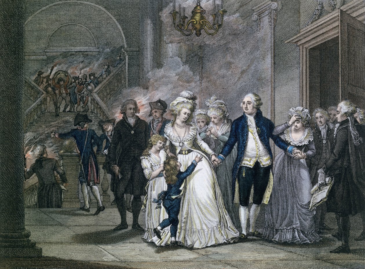 Ludwig XVI. (1754-93) verabschiedet sich von seiner Familie, 20. Januar 1793, graviert von Reinier Vinkeles (1741-1816) und Daniel Vrydag (1765-1822) von French School