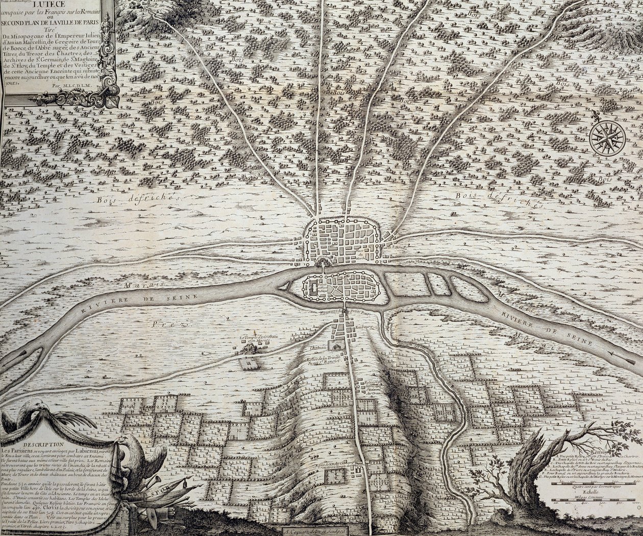 Lutetia oder der zweite Plan von Paris im 4. und 5. Jahrhundert n. Chr., 1722 von French School