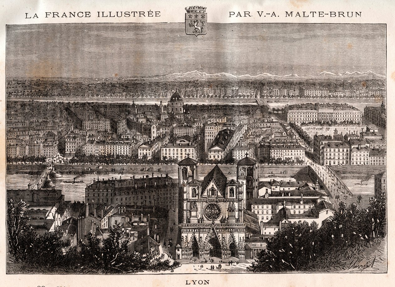 Lyon - Gravur in „La France illustrée: géographie, histoire, administration statistique“ von V.A. Malt-Brown. 1884 von French School