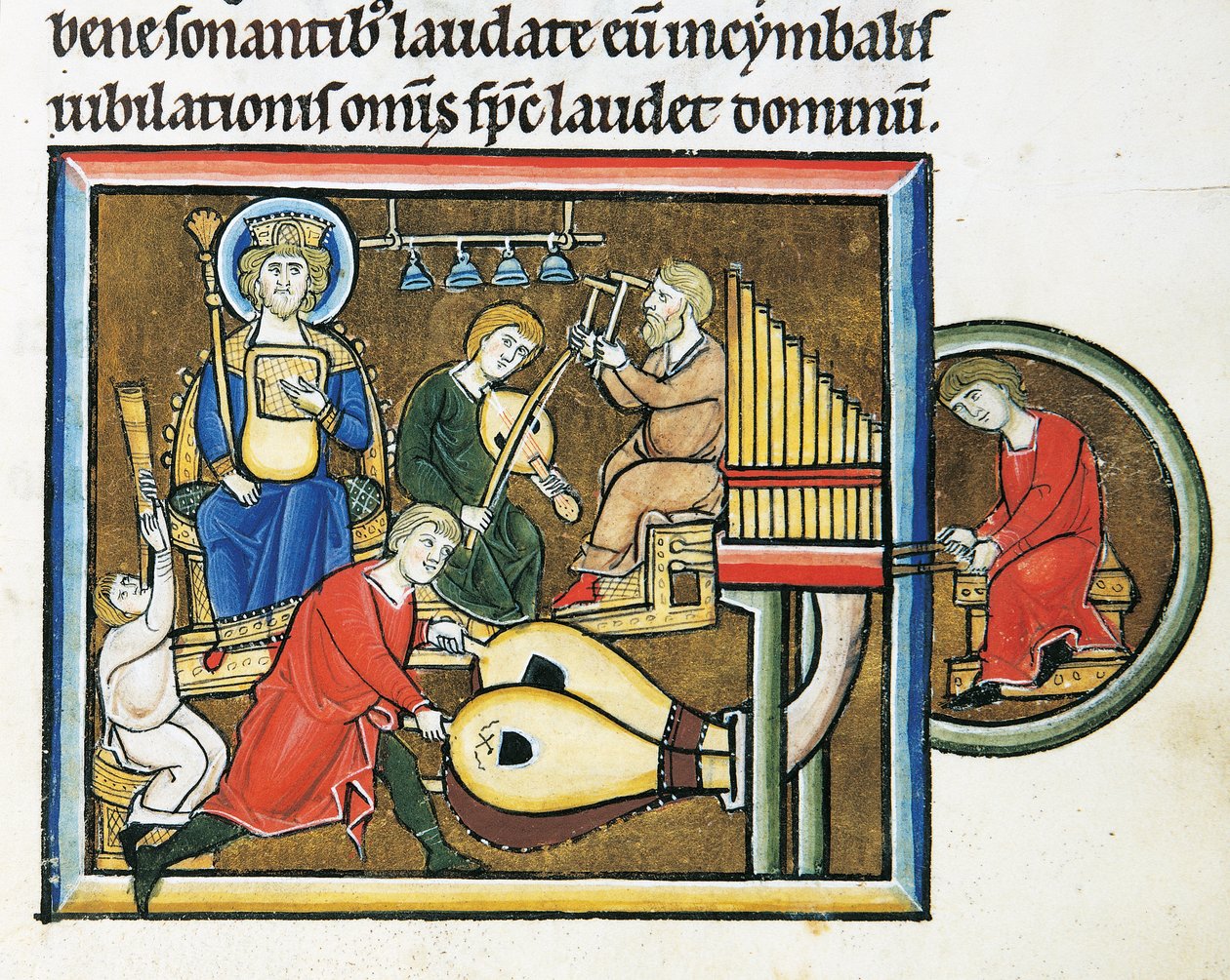 MS CXXXVII fol. 149r, König David mit Psalter und Musikern, aus dem Psalter der Heiligen Elisabeth von French School