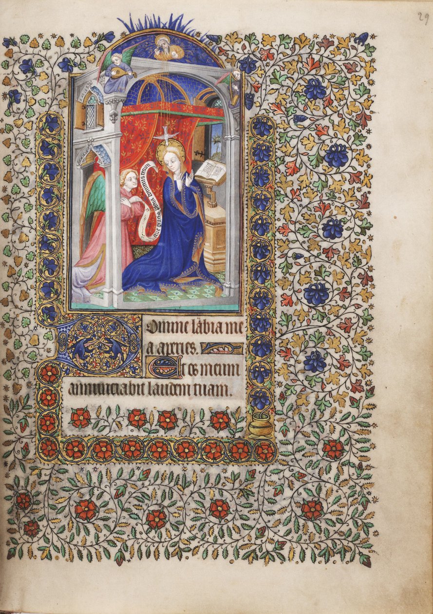 MS Widener 6 f.29r, Verkündigung, aus einem Stundenbuch, Gebrauch von Paris von French School
