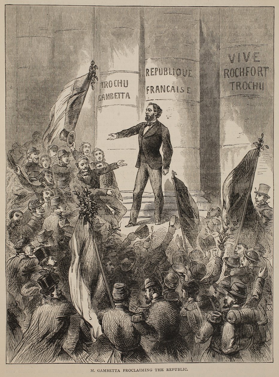 M. Gambetta proklamiert die Republik, September 1870, Illustration aus Cassells Geschichte des Krieges zwischen Frankreich und Deutschland, 1870-1871 von French School
