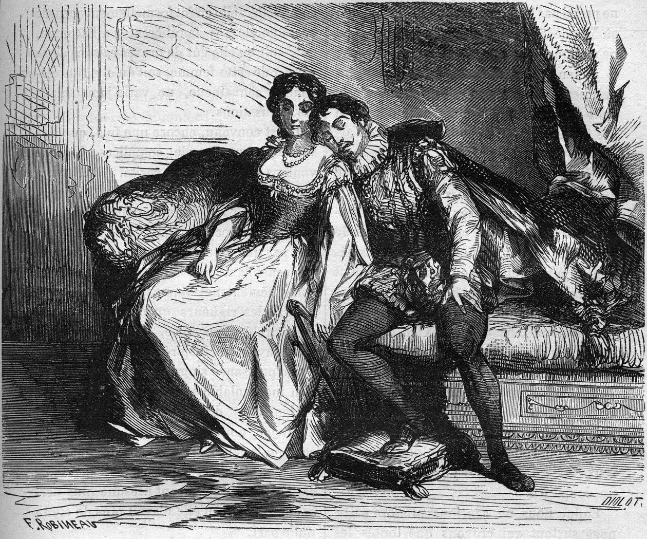 Madame de Sauve, im Auftrag von Königin Catherine de Medicis, verführte König Heinrich von Navarra (1553-1610). Gravur in „Die Geschichte der Prostitution und Ausschweifung unter allen Völkern der Welt von der Antike bis zur Gegenwart“ von Dr. Th. -F. Debr von French School