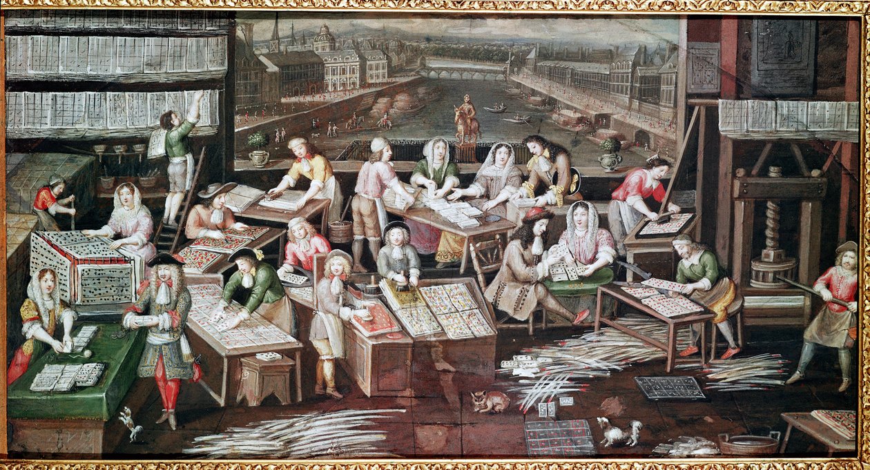Herstellung von Spielkarten in einem Haus am Place Dauphine von French School
