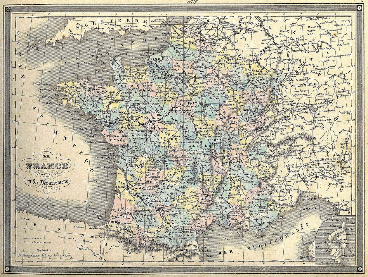 Karte von Frankreich - in „Atlas universel“ von Vuillemin, ca. 1851 von French School