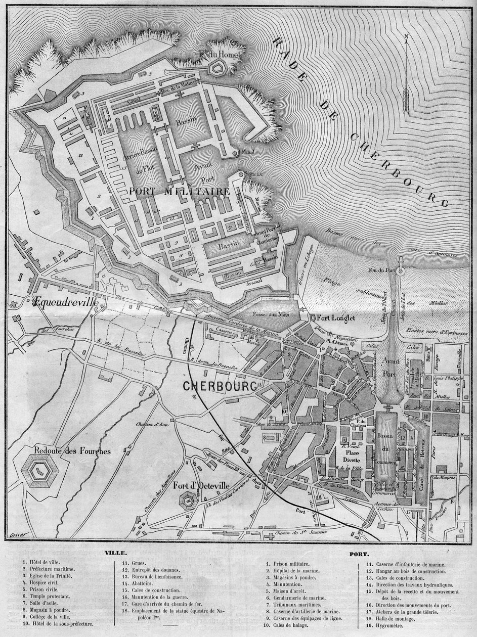 Karte der Stadt und des Hafens von Cherbourg, Manche (50) von French School