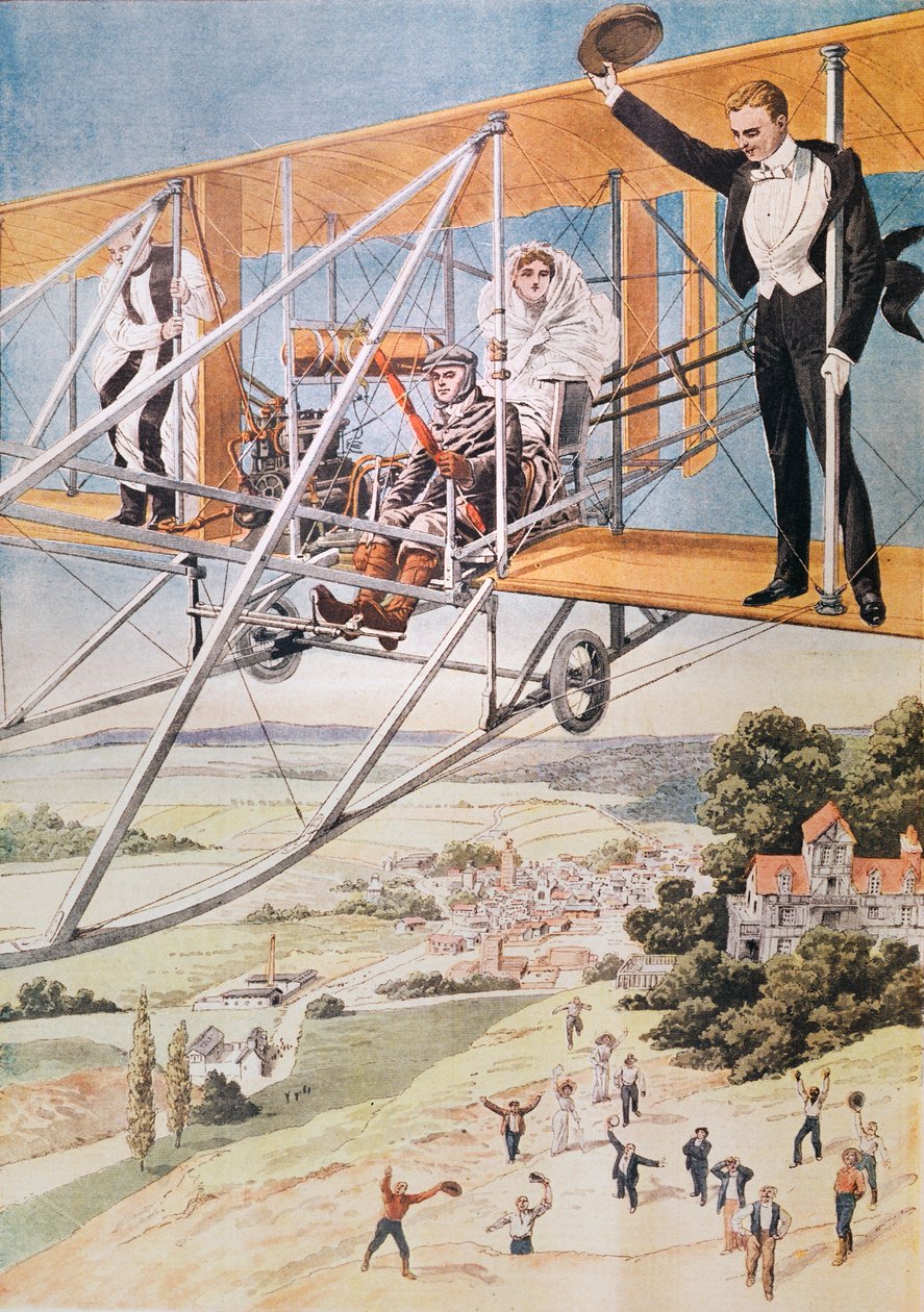 Hochzeit in einem Flugzeug, Illustration aus Le Petit Journal 1911 von French School