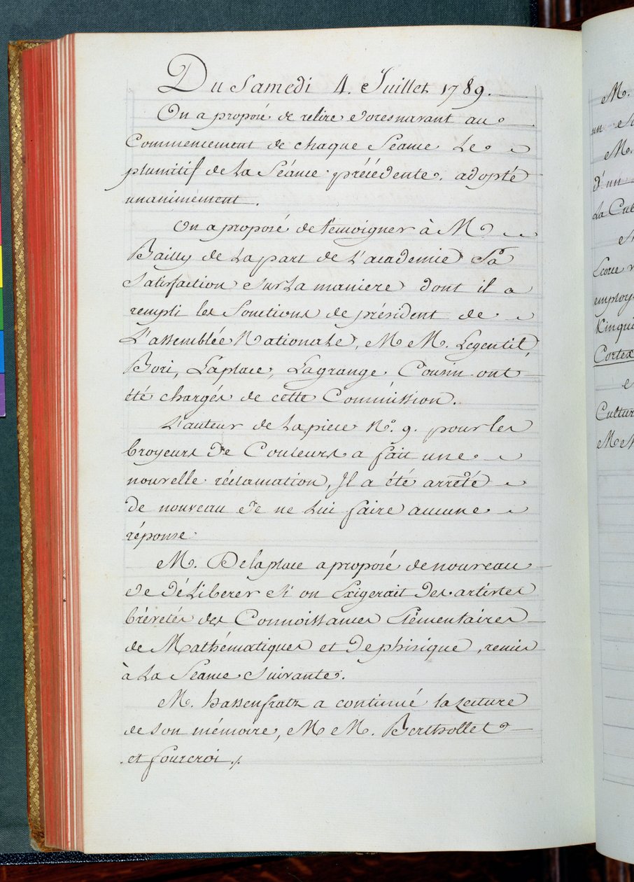 Protokoll einer Sitzung der Akademie der Wissenschaften, 4. Juli 1789 von French School
