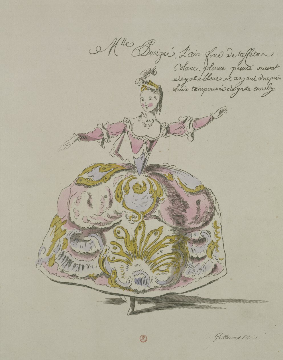 Miss Puvigne als Luft, in Zoroastre, einem Libretto von Cahusac, komponiert von Jean-Philippe Rameau, Faksimile von A. Guillaumot Fils, 1749 (Farbstich) von French School