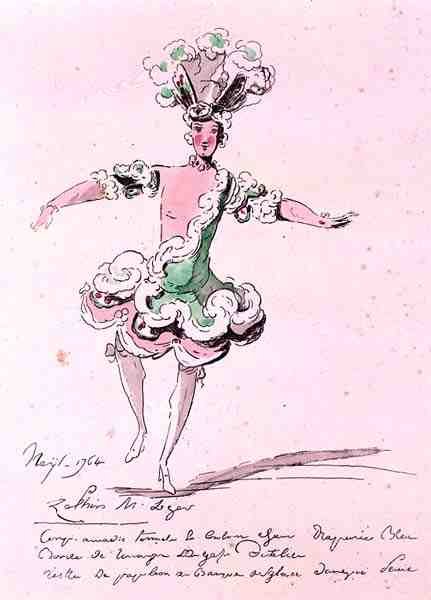 Monsieur Leger als Zephyr, in Nais, ein Libretto von Cahusac, komponiert von Jean-Philippe Rameau 1764 (Farbstich) von French School