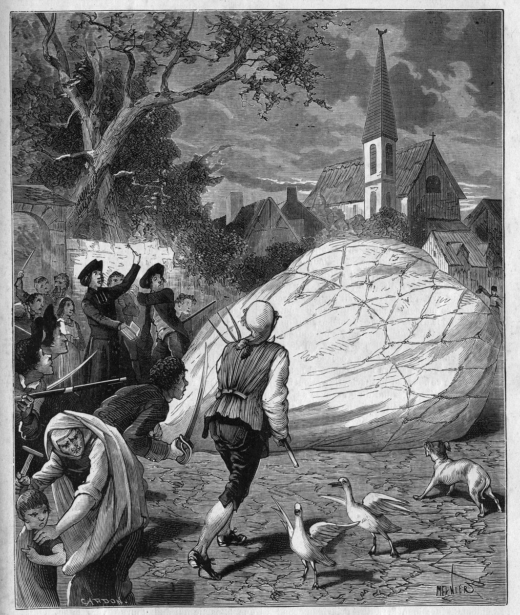 Der aerostatische Ballon von Monsieur de Montgolfier fiel am 27. August in Gonesse (Val-d