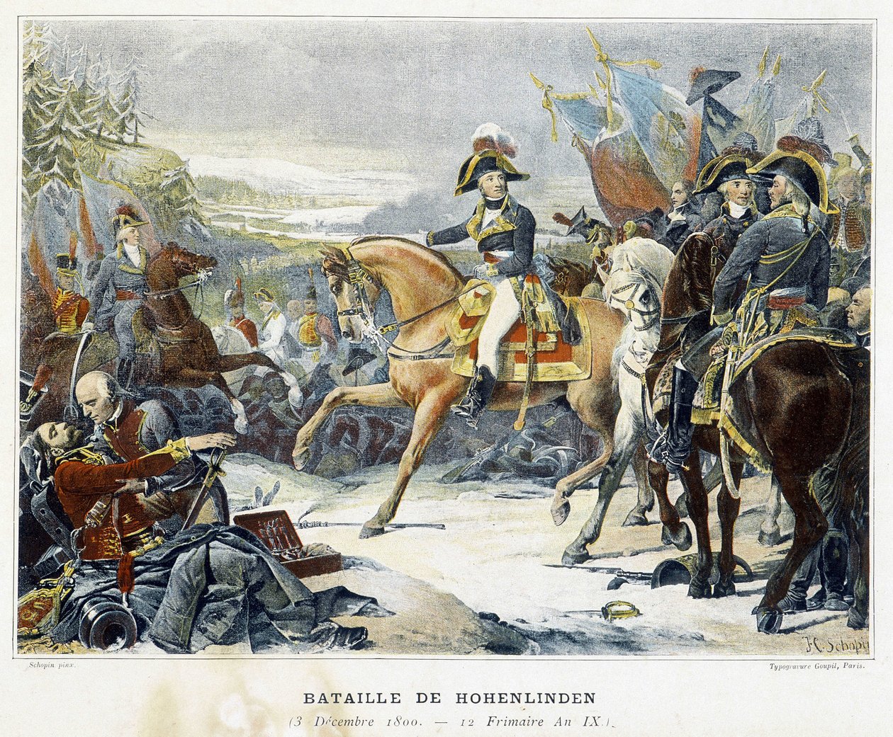 Moreaus Sieg über die Österreicher unter dem Kommando von Erzherzog Johann am 3. Dezember 1800 in der Schlacht von Hohenlinden (Bayern - Deutschland) von French School