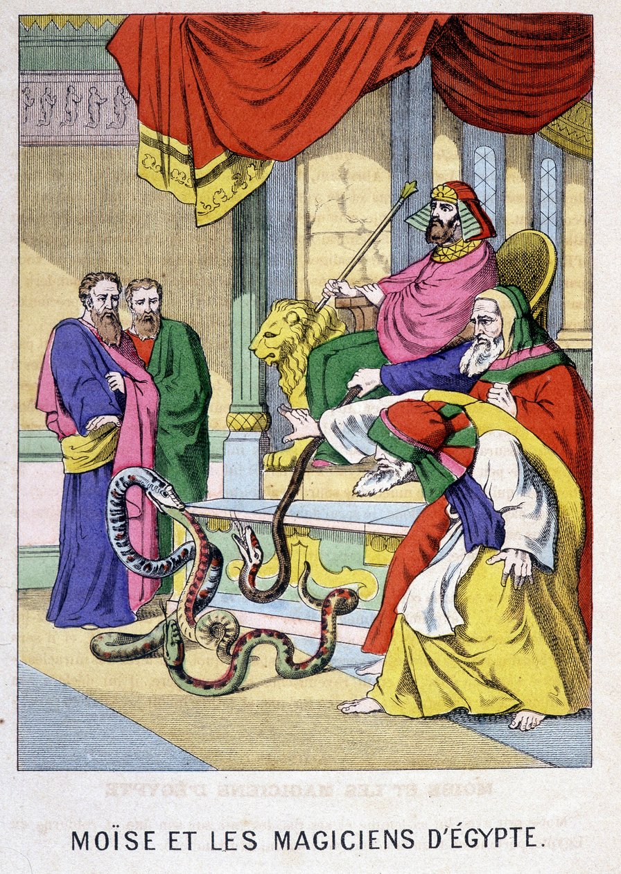 Moses und die Magier von Ägypten - in „Leben des Moses“, hrsg. Olivier Pinot, Epinal, Ende des 19. Jahrhunderts von French School