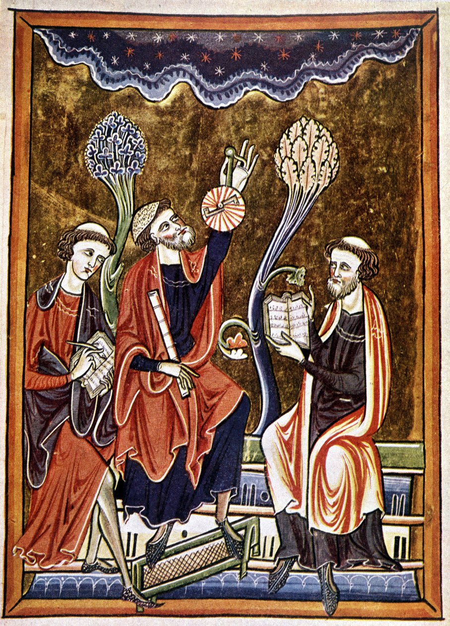 Ms 1186 f.1, Der Astronom, der Schreiber und der Rechner, Faksimile einer Miniatur aus dem Psalter von St. Louis und Blanche de Castile von French School