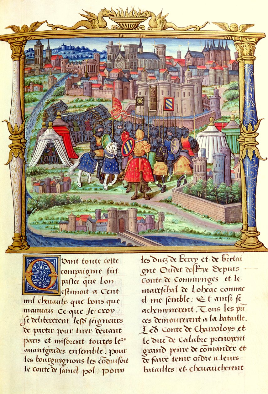 Die Ankunft des Grafen von Charolais und seiner Armee bei der Belagerung von Paris, aus den Memoiren von Philippe de Commines, 1489-98 von French School