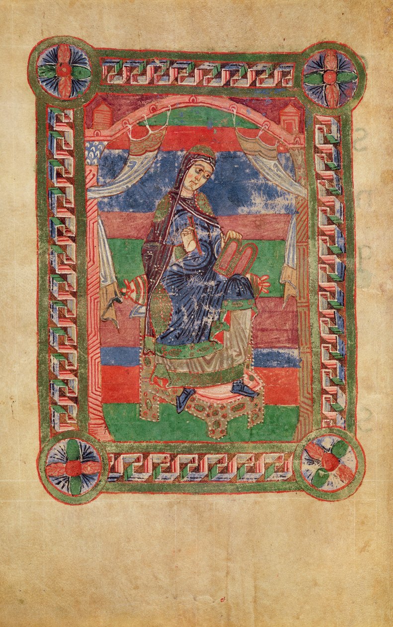 Ms 250 fol.43v St. Radegund (518-87) auf einem Thron, aus dem Leben von St. Radegund von French School