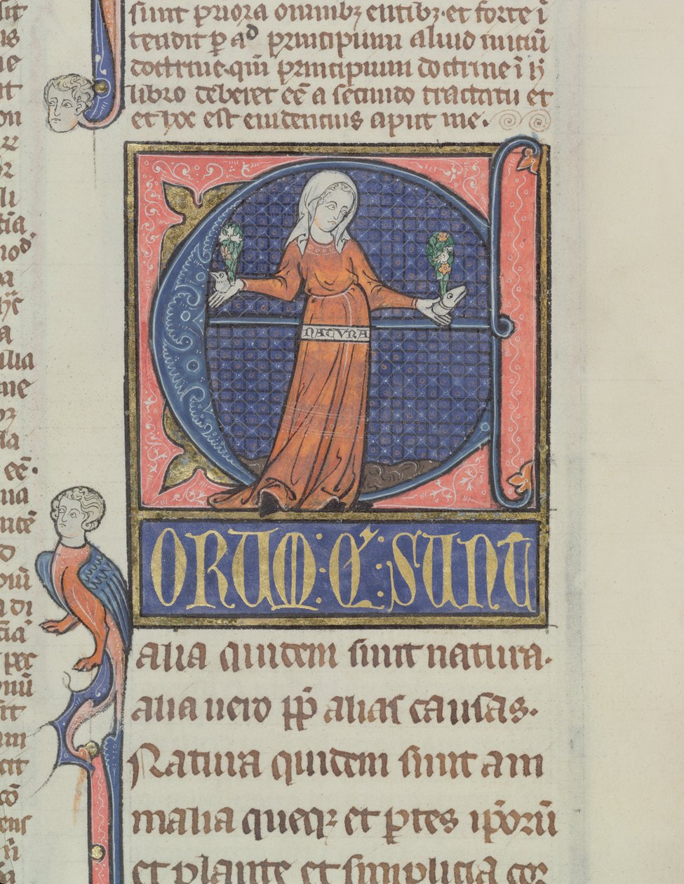 Historiierte Initiale E mit einer Darstellung der Natur, aus der Physik von Aristoteles (384-322 v. Chr.) von French School