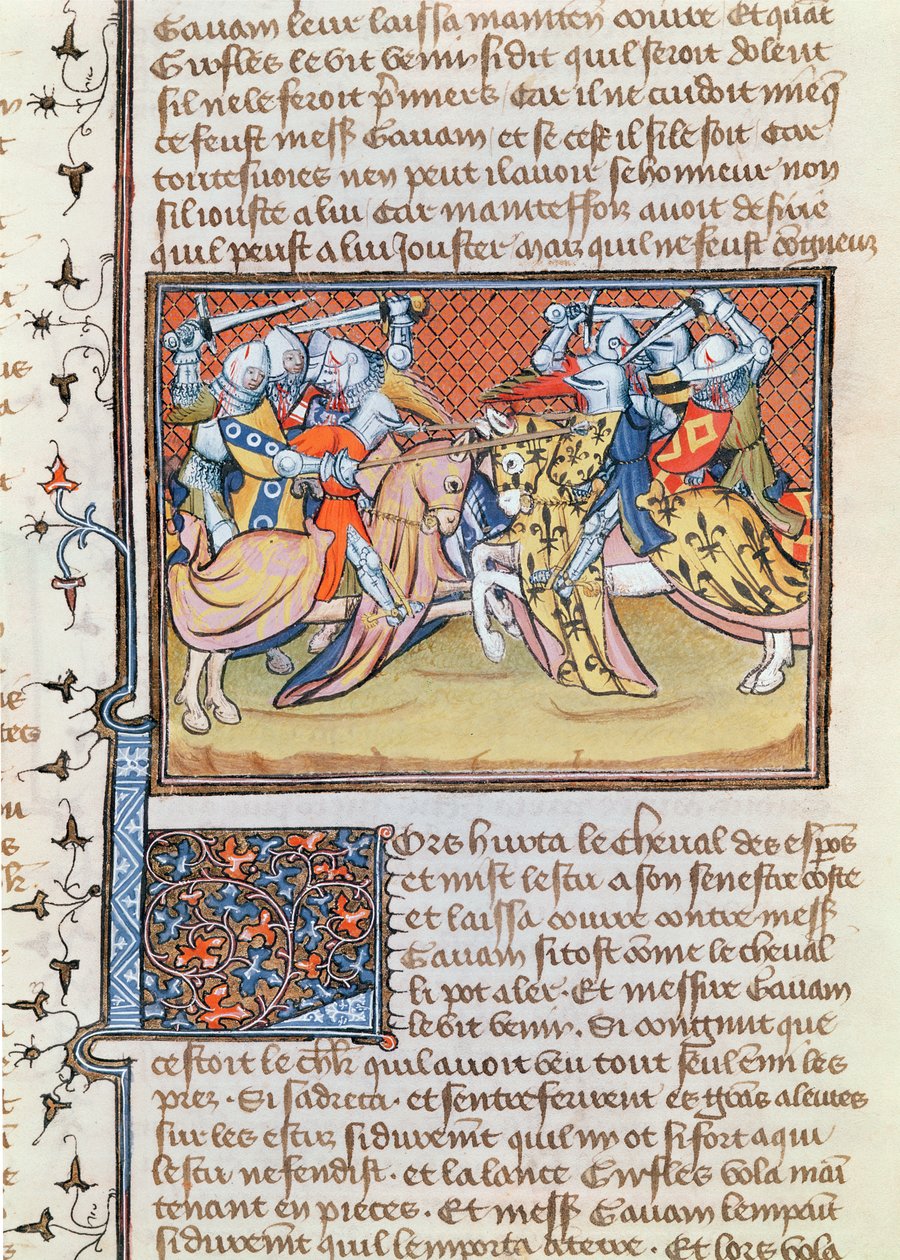 Ms 3479 t.1 fol.539 Wenn die Pferde zusammenstoßen, aus dem Livre de Messire Lancelot du Lac von French School