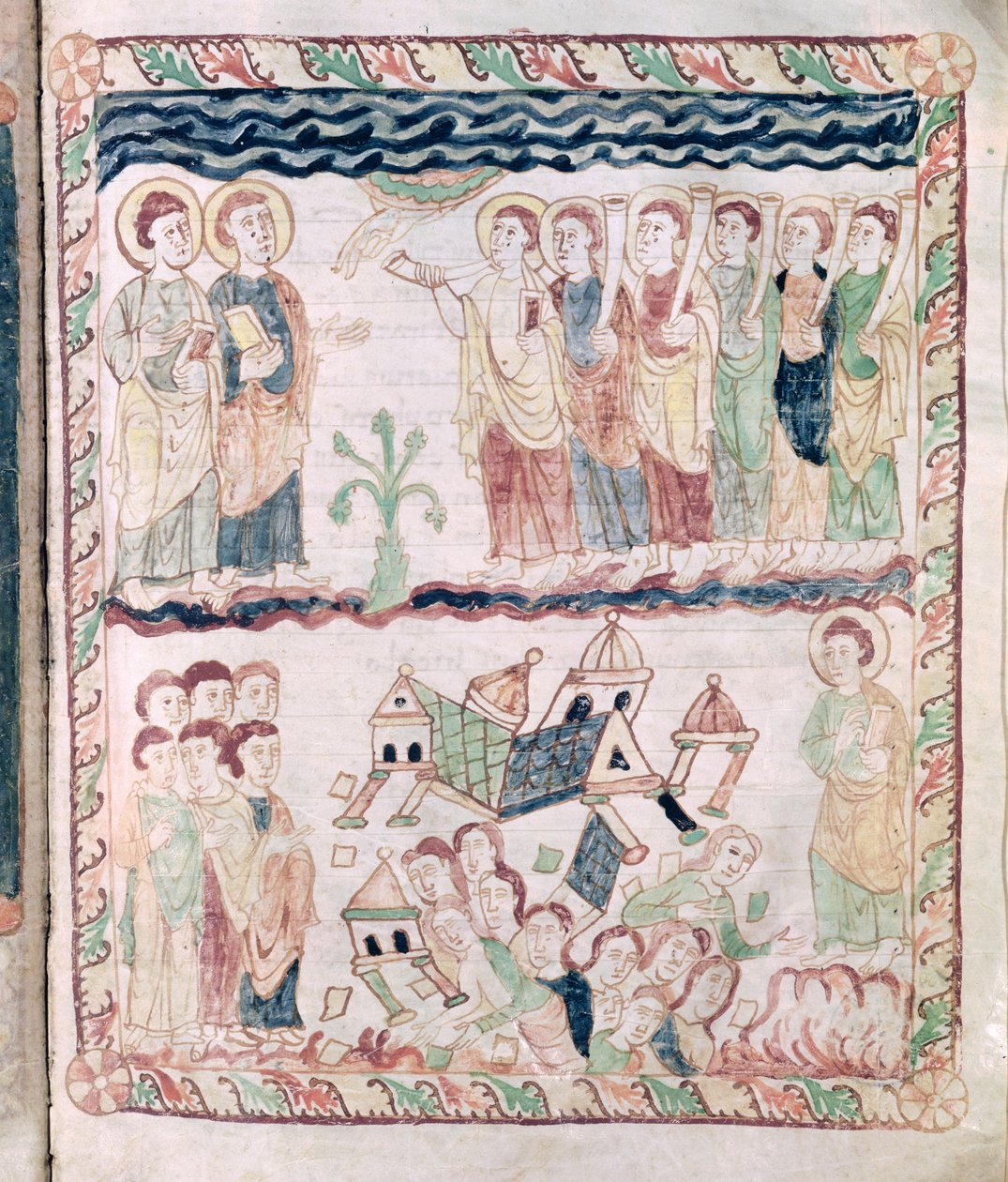 Ms 386 fol.25r Engel mit Trompeten und die Erde bebt, aus der Apokalypse des St. Johannes von French School
