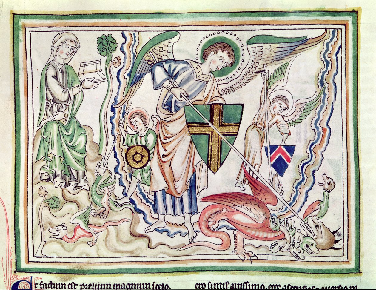 Ms 422 fol.47v St. Michael tötet den Drachen, aus einer Apokalypse von French School