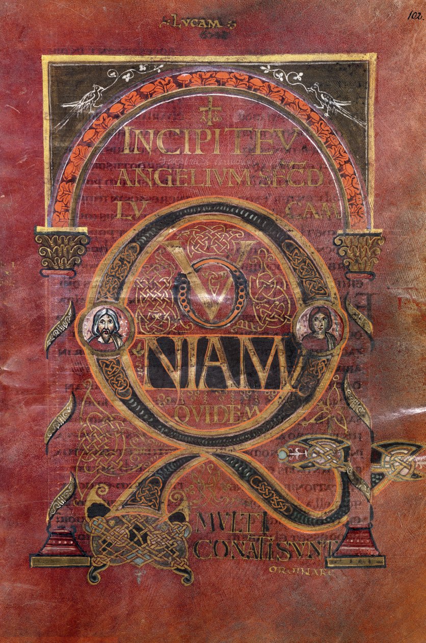 Ms 4 fol.102v Prolog des Evangeliums des Heiligen Lukas, aus dem Evangelium des Heiligen Riquier, ca. 800 von French School