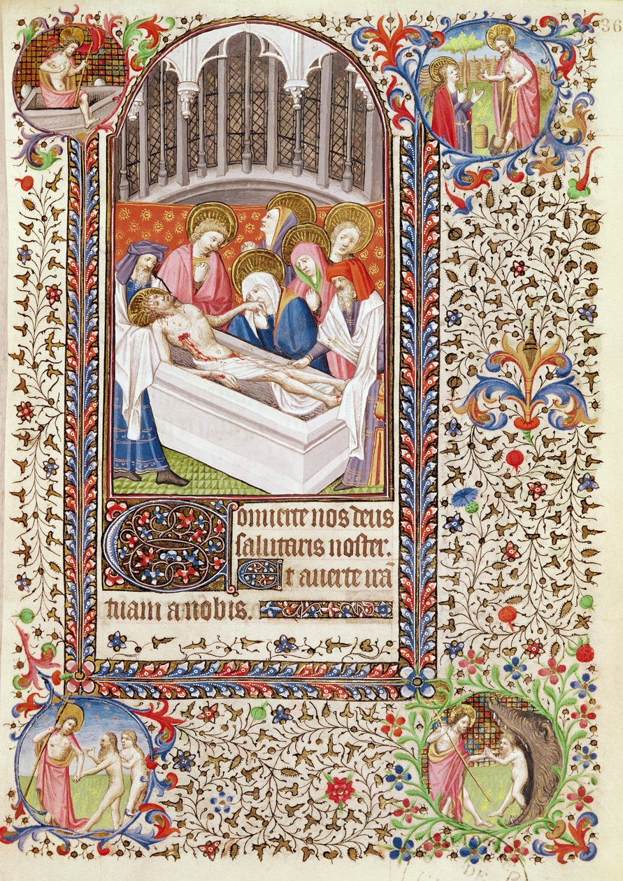 Ms 547 fol.36 Grablegung Christi, aus einem Stundenbuch einer Frau aus Poitiers von French School