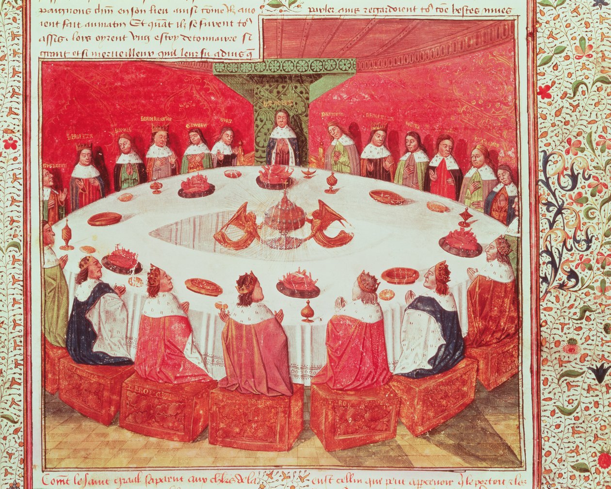 Ms Fr 112 f.5 Die Tafelrunde und der Heilige Gral, aus dem Livre de Messire Lancelot du Lac, 1470 von French School