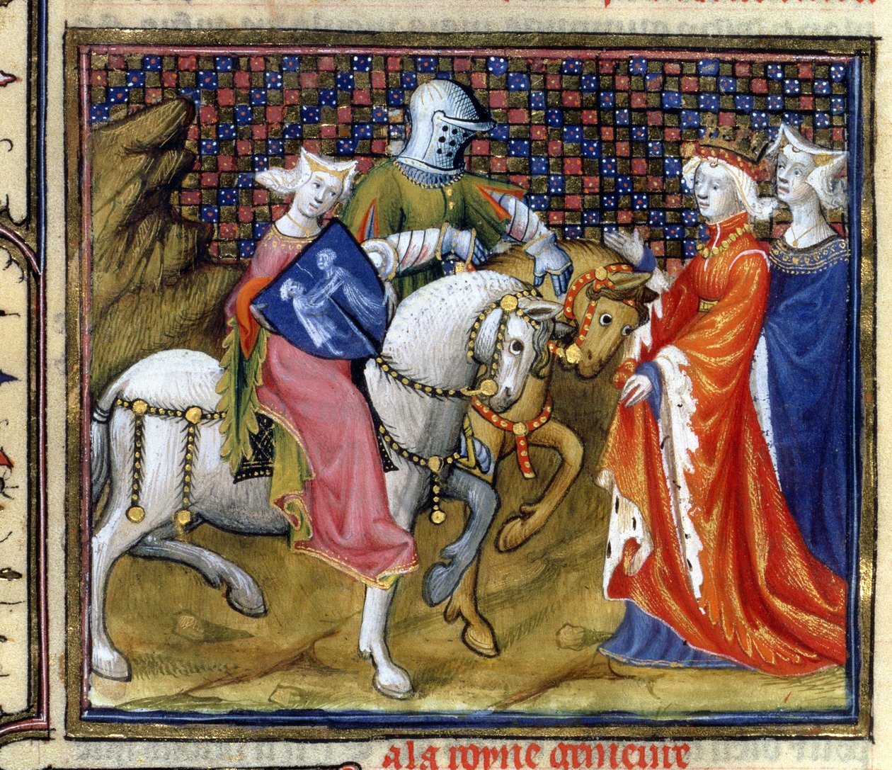 Ms Fr. 120 Die Dame vom See trifft Guinevere, aus der Geschichte von Lancelot in La Quite de Saint Graal von French School