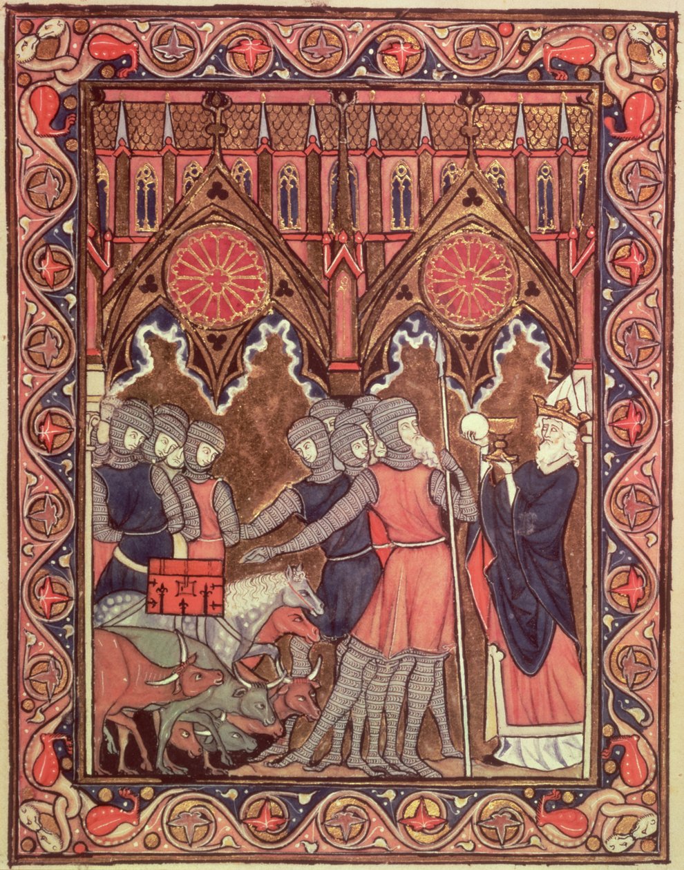Abraham präsentiert seine Gefangenen und seine Beute Melchisedek, aus dem Psalter von St. Louis, ca. 1258-70 von French School