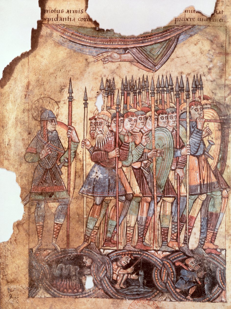 Fußsoldaten in den Kreuzzügen, aus La Vie de Saint Aubin d